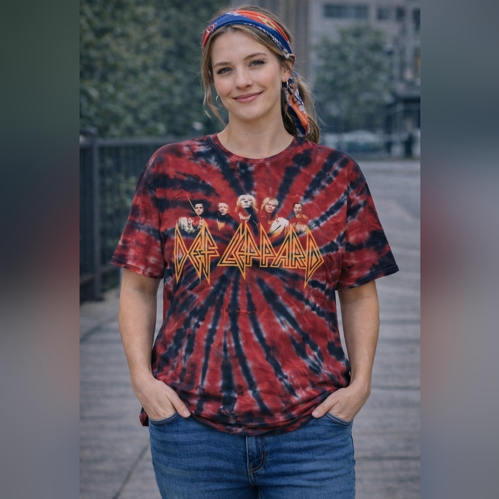 Def‎ Leppard Graphic Tie-Dye T-Shirt in Black, M/l